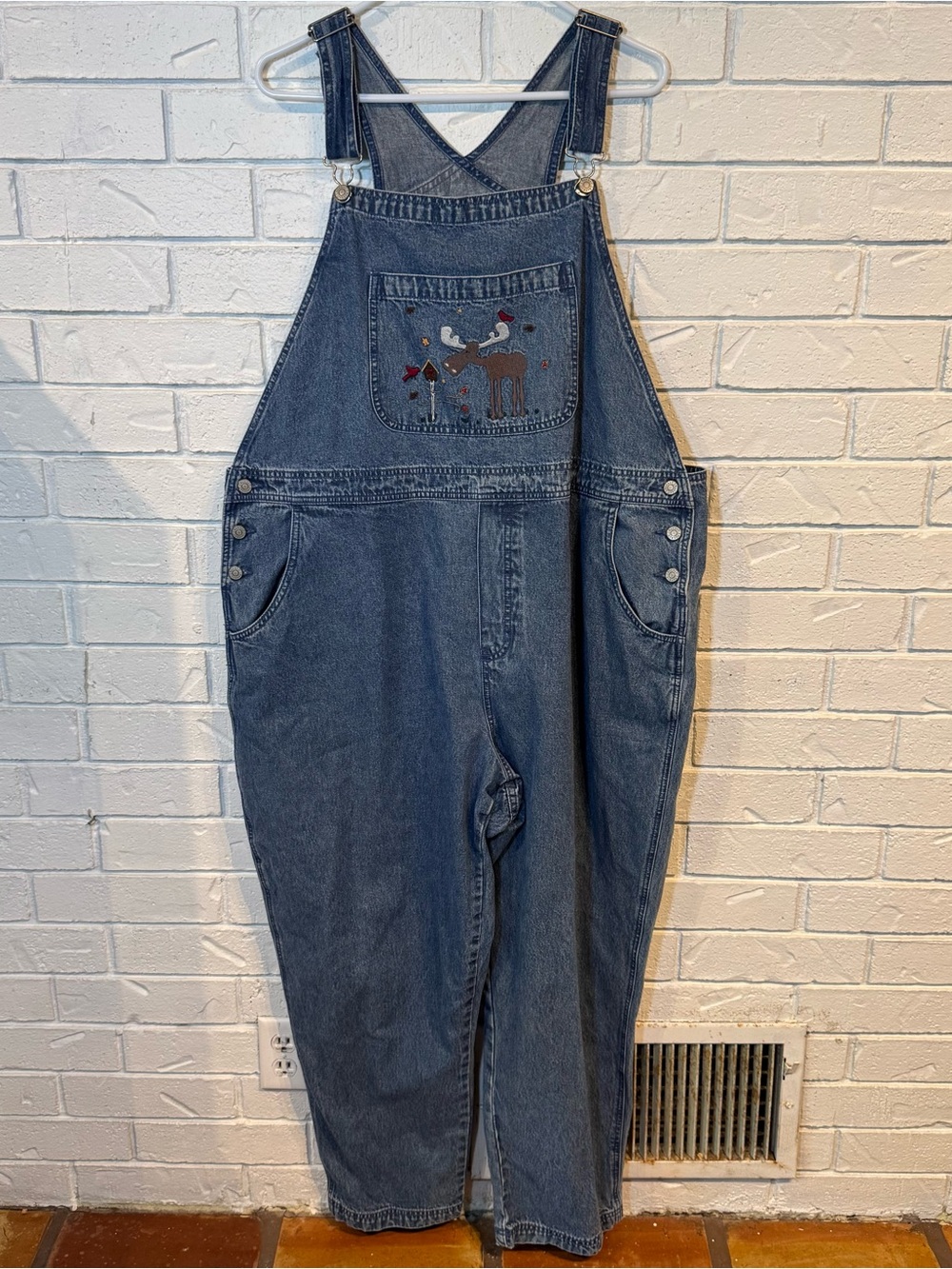 Vintage 90s CJ Banks Denim Blue Embroidered Moose Overalls Womens 24W